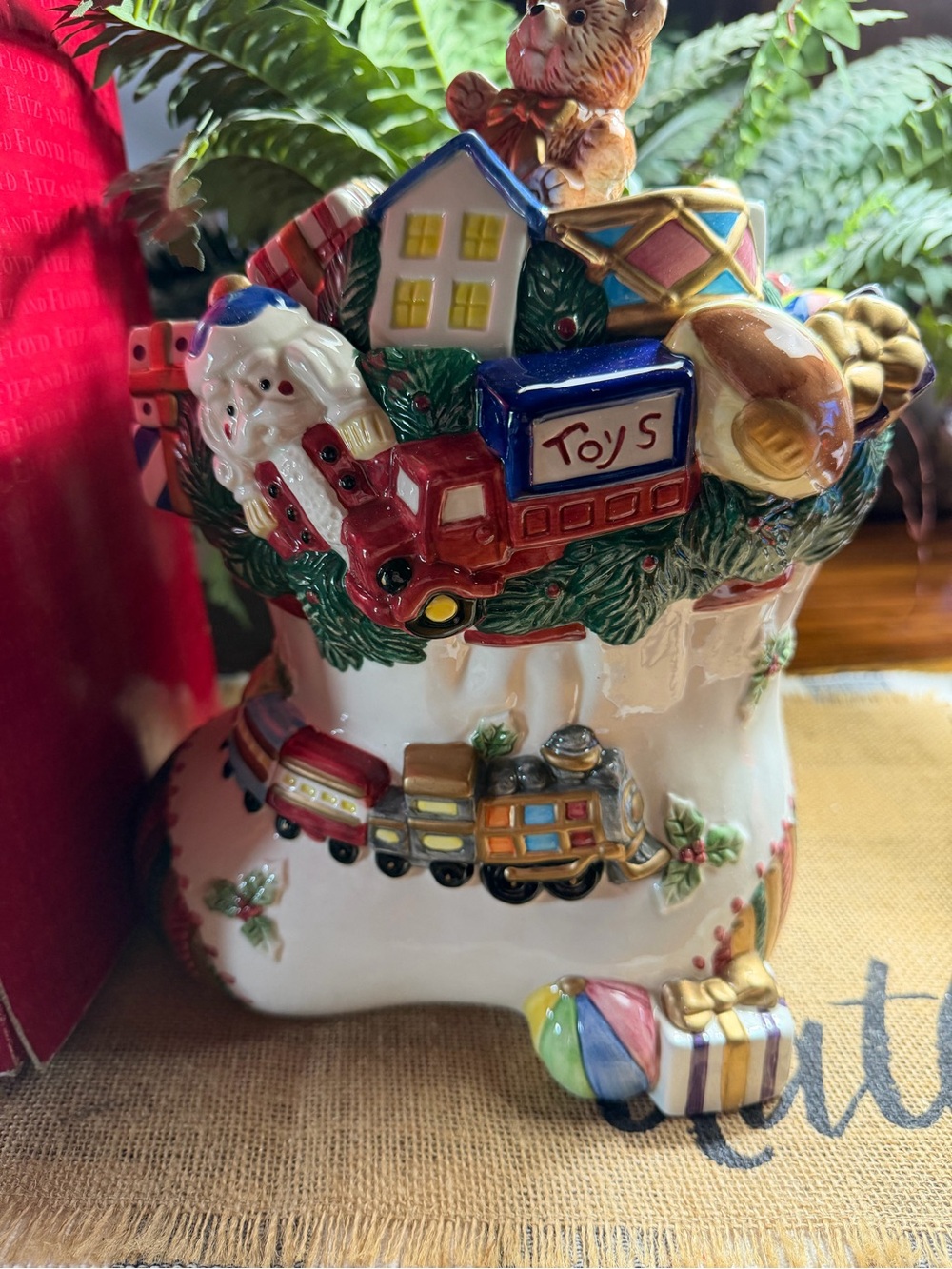Fitz and floyd euc cookie jar Toyland Santa original box with shelf wear
